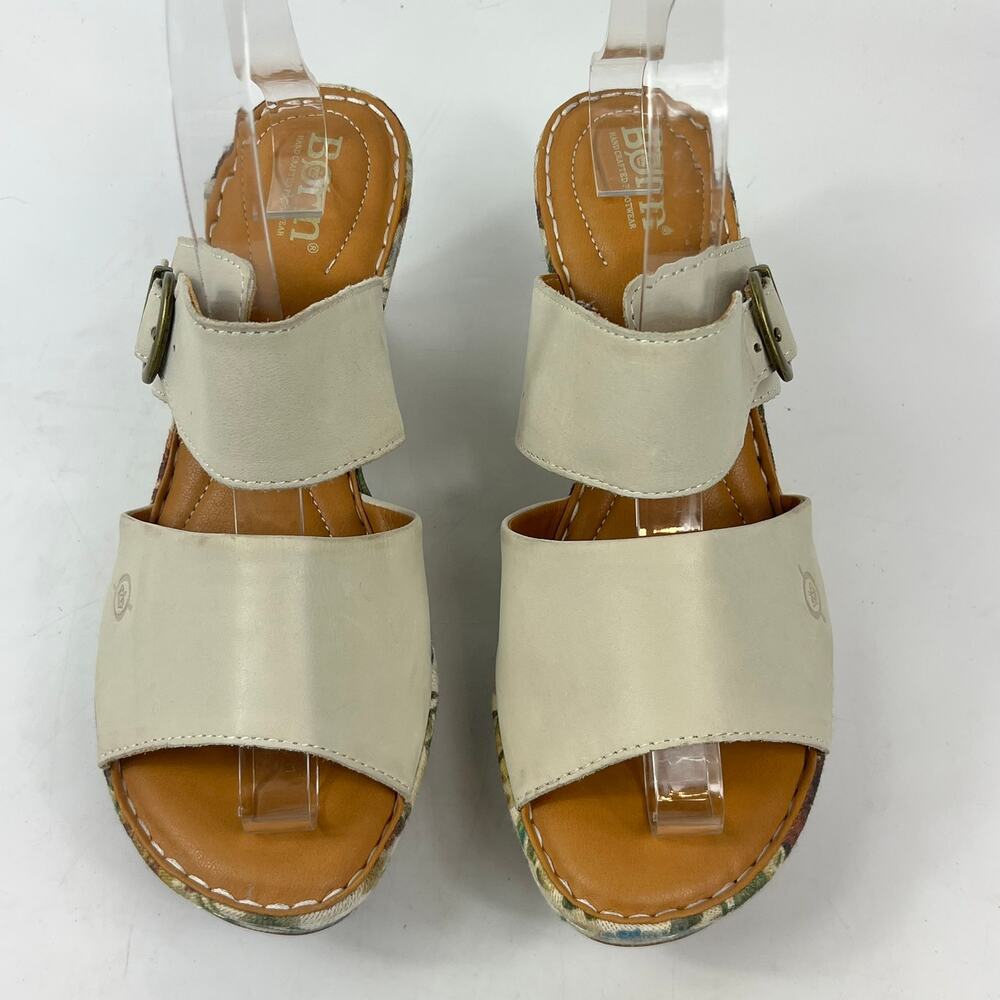 Born Womens 9M Floral Print Spring Canvas Wedge Sandals Leather 3.5″ Buckle - Picture 3 of 16